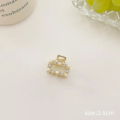 Gold Pearl Rhinestone Mini Hair Clip