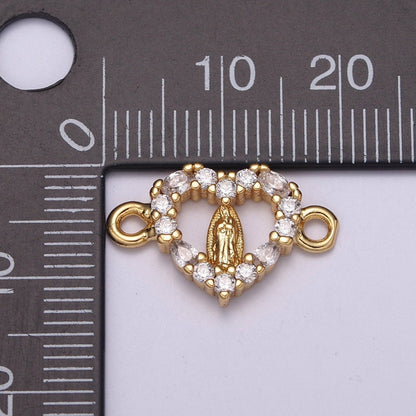 Mini Heart Cz Gold Lady Guadalupe Charm Link Connector for Bracelet Necklace Supply Component F-068
