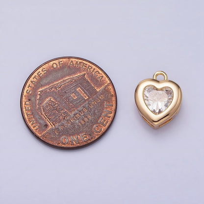 Mini Heart CZ Pendant, Bezel Setting Heart Charm, 14K Gold Plated AC473 AC474