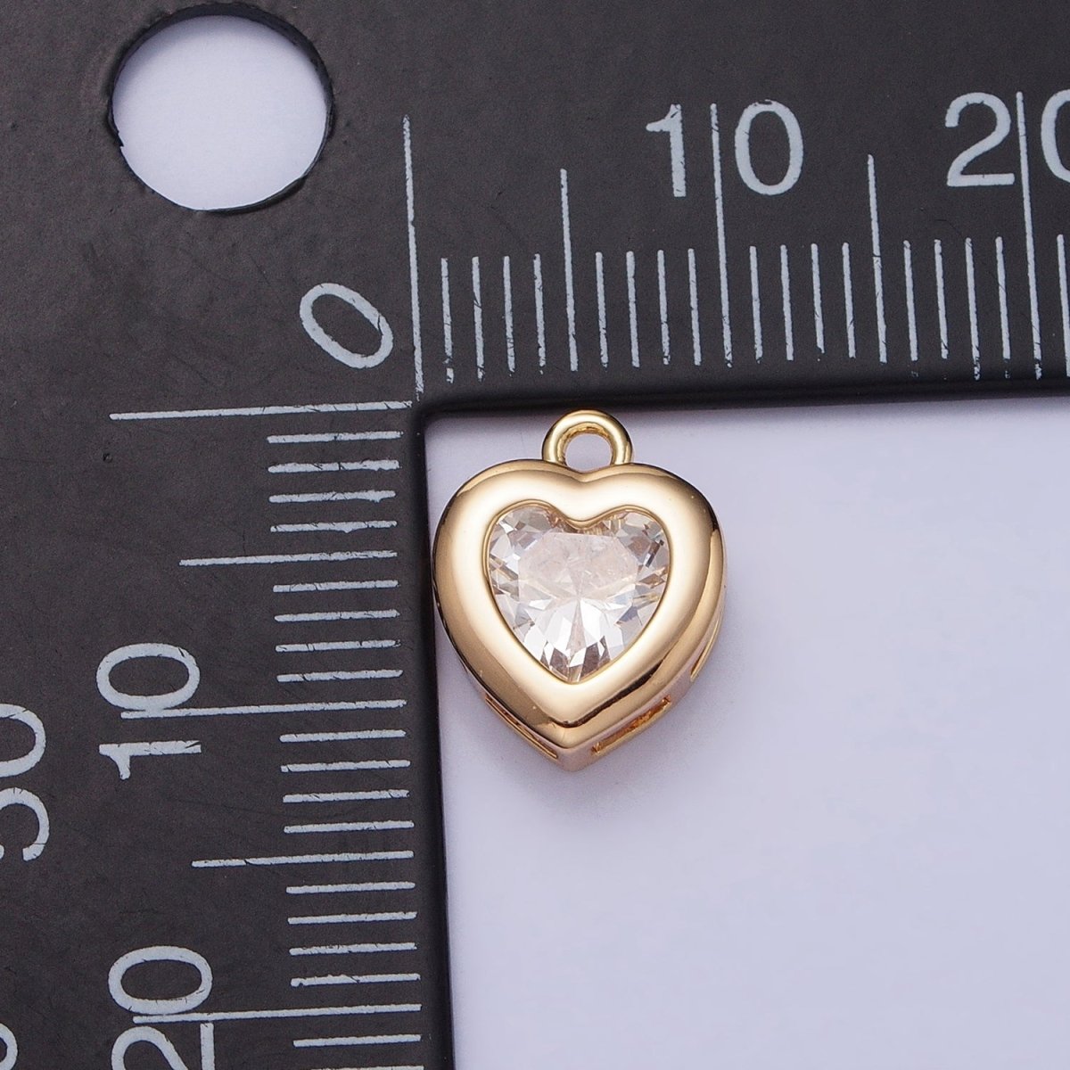 Mini Heart CZ Pendant, Bezel Setting Heart Charm, 14K Gold Plated AC473 AC474