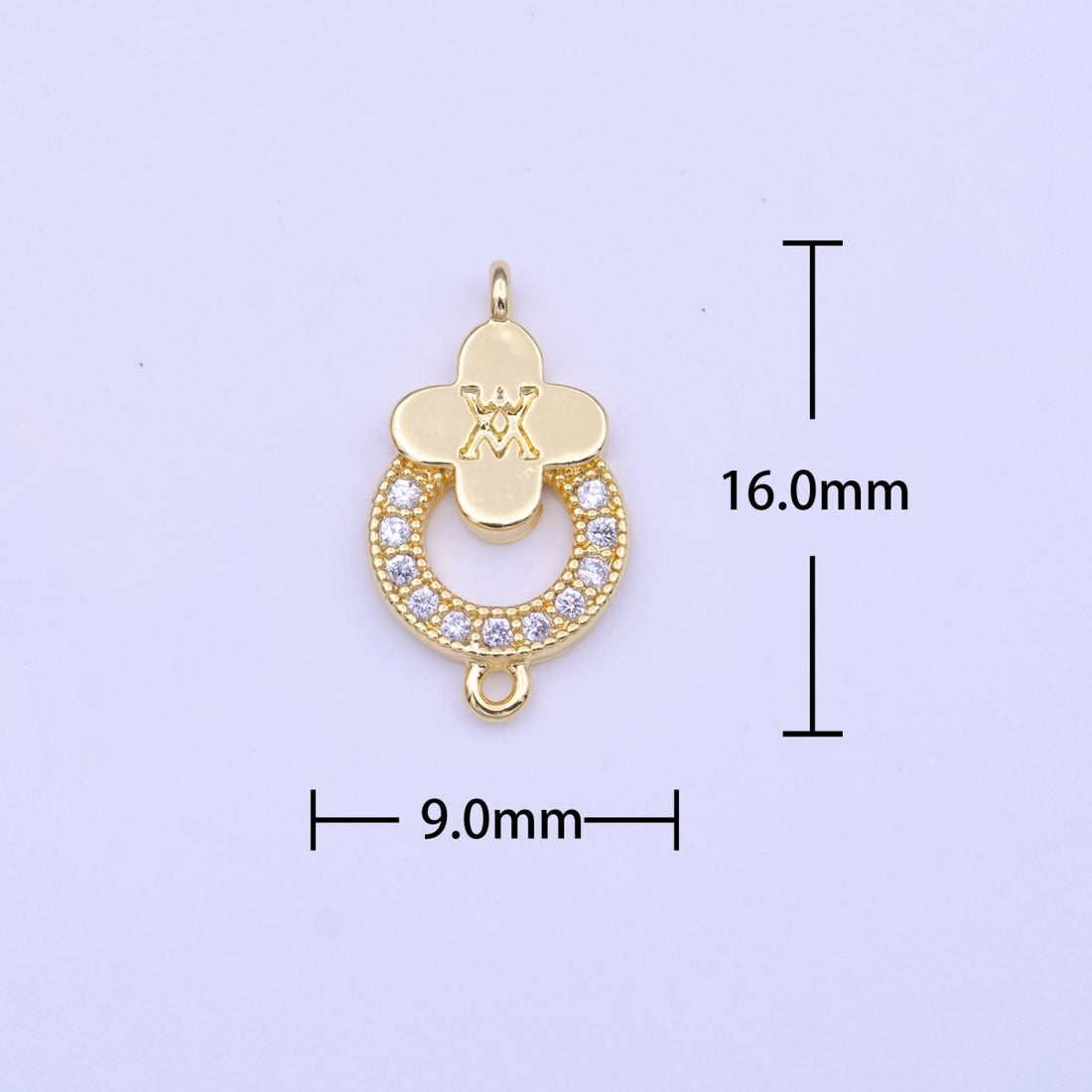 Mini Micro Paved CZ Round Quatrefoil Gold Link Connector | Y-650