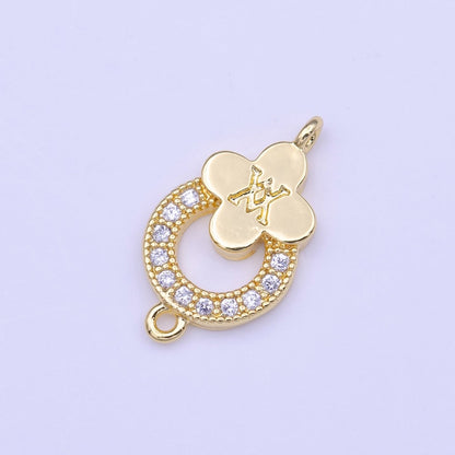 Mini Micro Paved CZ Round Quatrefoil Gold Link Connector | Y-650