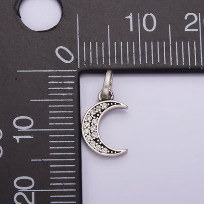 Mini Moon Charm Small CZ Crescent Moon Celestial Pendant Sterling Silver S925 | SL-314