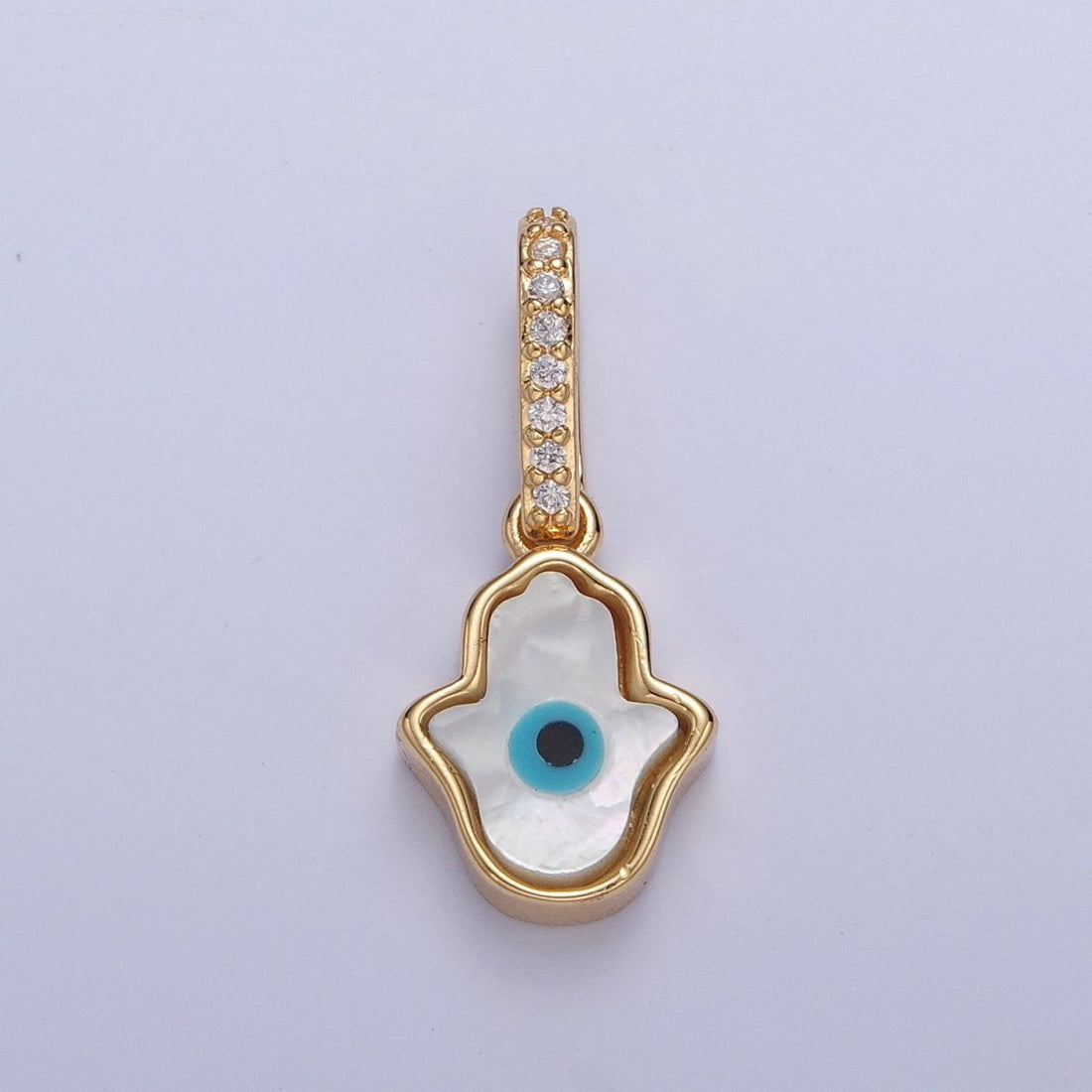 Mini Mother of Pearl Hamsa Hand Necklace Pendant Evil Eye Charm Micro Pave Religious Jewelry J-630