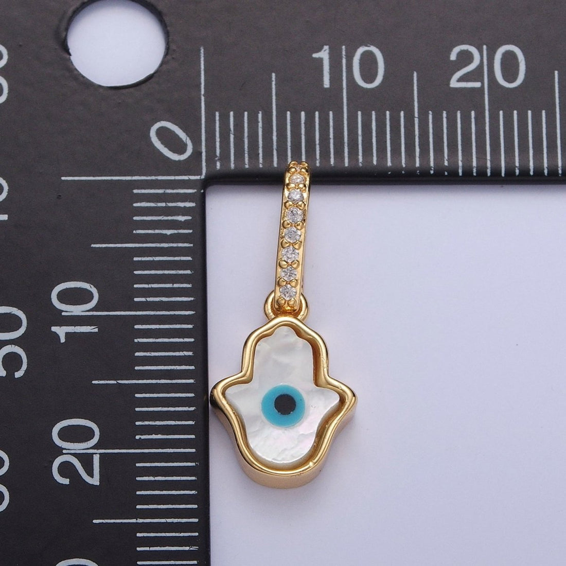 Mini Mother of Pearl Hamsa Hand Necklace Pendant Evil Eye Charm Micro Pave Religious Jewelry J-630