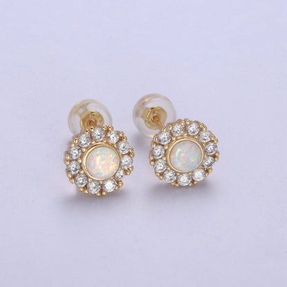 Mini Opal Floral Stud Earring Cartilage Earring, Gold Flower stud, dainty gold Minimalist Jewelry Pushback stud L-613
