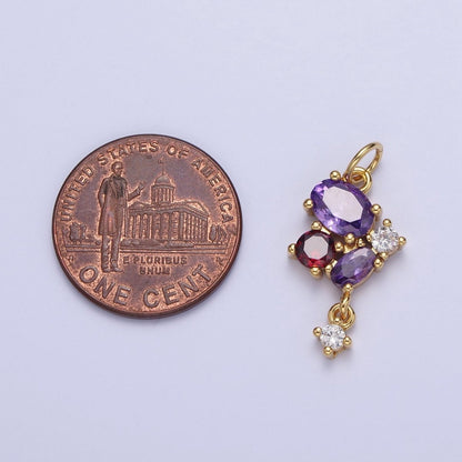 Mini Purple &amp; Red Butterfly Mariposa Charm with Clear Cubic Zirconia Drop Jewelry Component | C-857