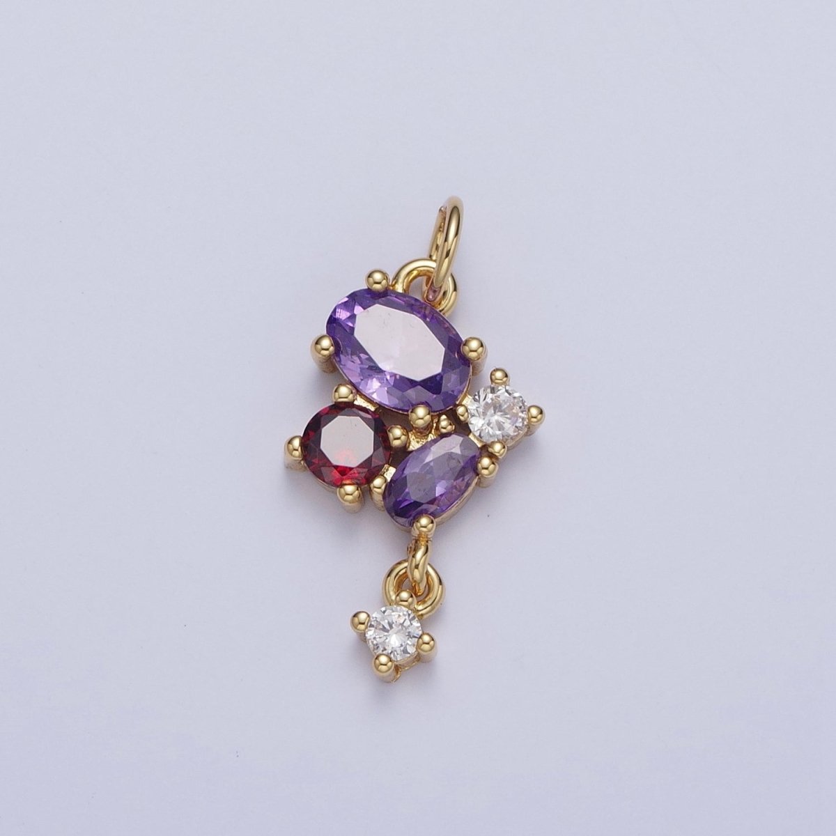 Mini Purple &amp; Red Butterfly Mariposa Charm with Clear Cubic Zirconia Drop Jewelry Component | C-857