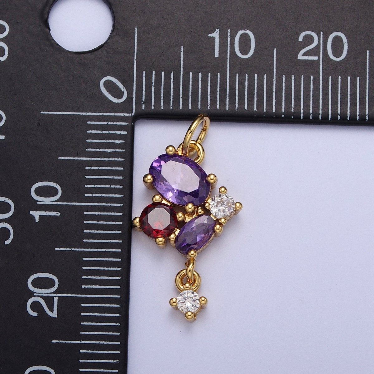 Mini Purple &amp; Red Butterfly Mariposa Charm with Clear Cubic Zirconia Drop Jewelry Component | C-857