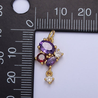 Mini Purple &amp; Red Butterfly Mariposa Charm with Clear Cubic Zirconia Drop Jewelry Component | C-857