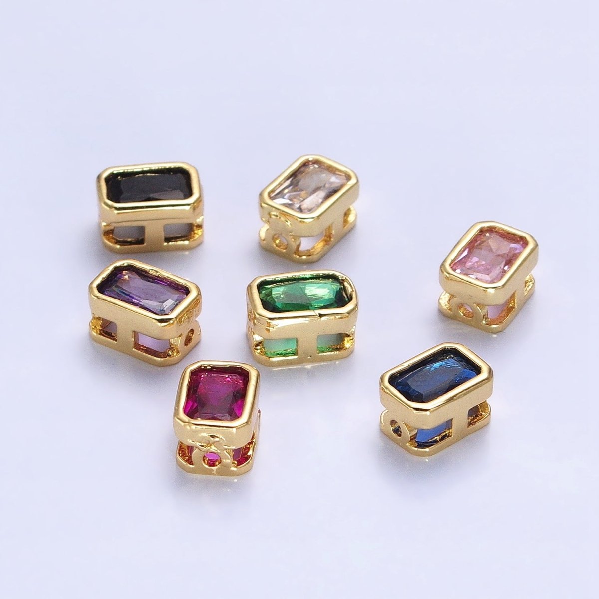 Mini Rectangle Bead Spacer CZ Micro Pave Geometric Spacer Bead Connector Charm B-435 B-438 B-439 B-445  B-455 B-674