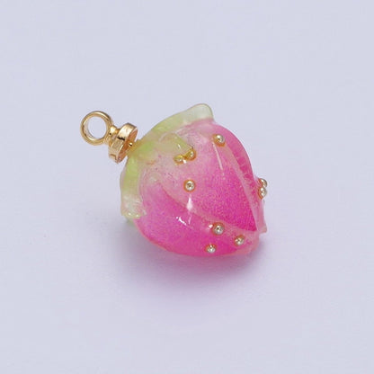 Mini Red, Pink Strawberry Fruit Gold Charm | C-770 C-771