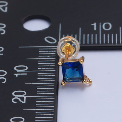 Mini Rhombus Stud Earring Pink Green Blue Clear CZ Stone with Open Link for Charm L-738 L-766 L-767 L-768