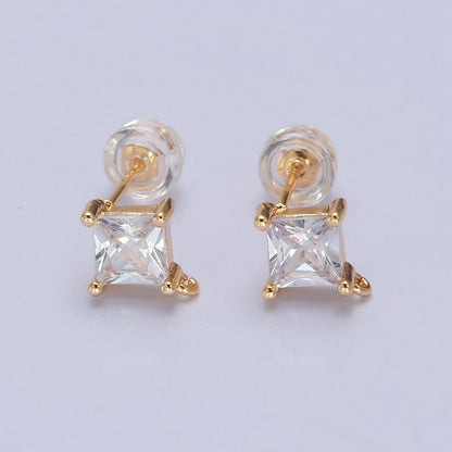 Mini Rhombus Stud Earring Pink Green Blue Clear CZ Stone with Open Link for Charm L-738 L-766 L-767 L-768