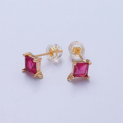 Mini Rhombus Stud Earring Pink Green Blue Clear CZ Stone with Open Link for Charm L-738 L-766 L-767 L-768
