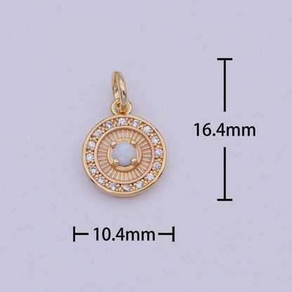 Mini Round Charm with Opal Stone 18K Gold Filled Coin Pendant for Minimalist Jewelry N-909