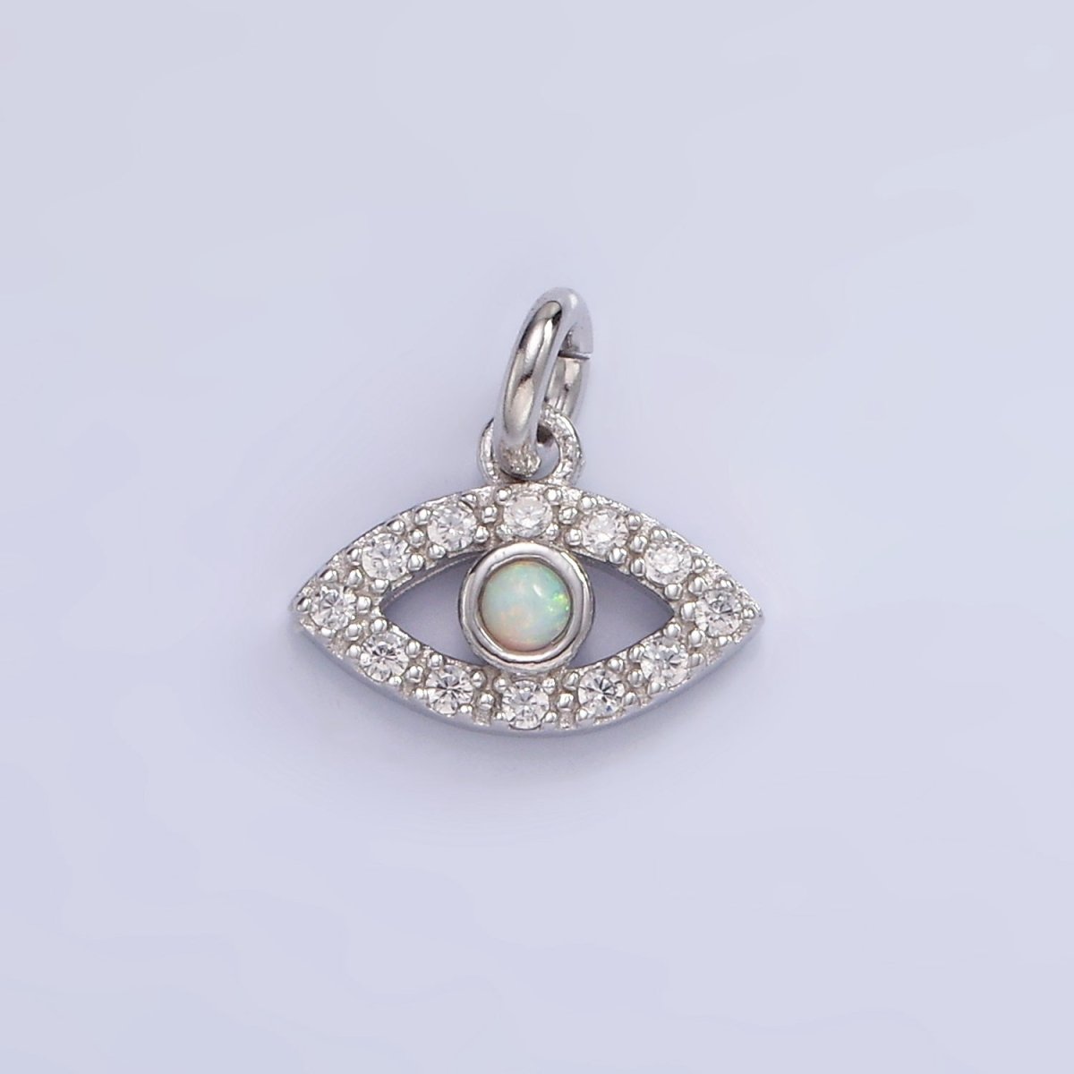 Mini S925 Sterling Silver Evil Eye Charm with Clear Opal Stone | SL-476