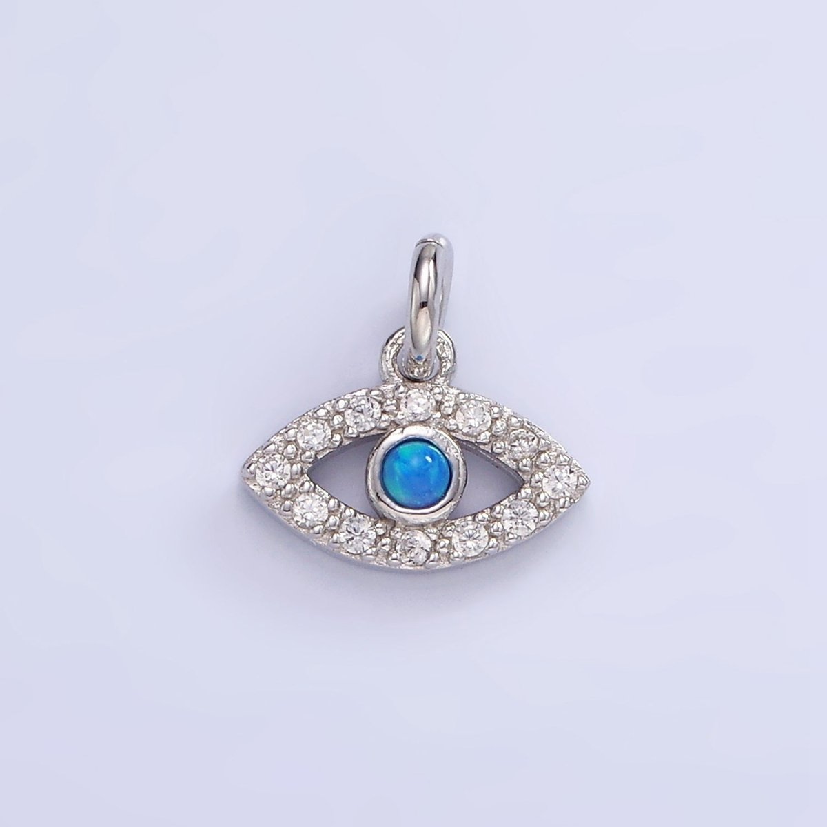 Mini S925 Sterling Silver Evil Eye Charm with Clear Opal Stone | SL-476