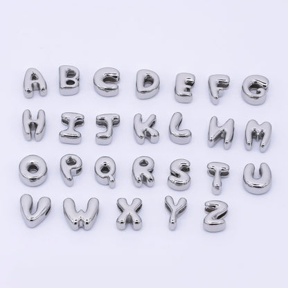 Mini Silver 8mm Initial Letter Alphabet Chubby Spacer Bead | AF040 - AF052