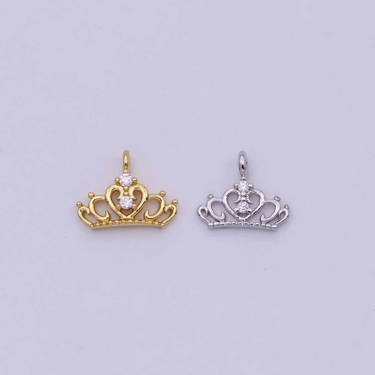 Mini Silver Princess Tiara Charm - Gold Princess Crown Charm for Necklace or Bracelet Component N-449 N-450