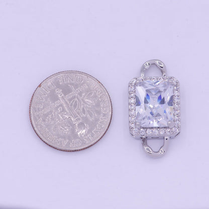 Mini Silver Rectangle Charms for Necklace Bracelet Earring Making Supplies Micro Pave Geometric Link Connector F-765