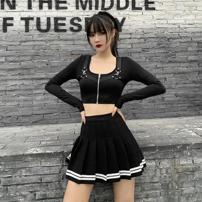 Harajuku Gothic Pleated Mini Skirt – Punk High Waist Patchwork Style