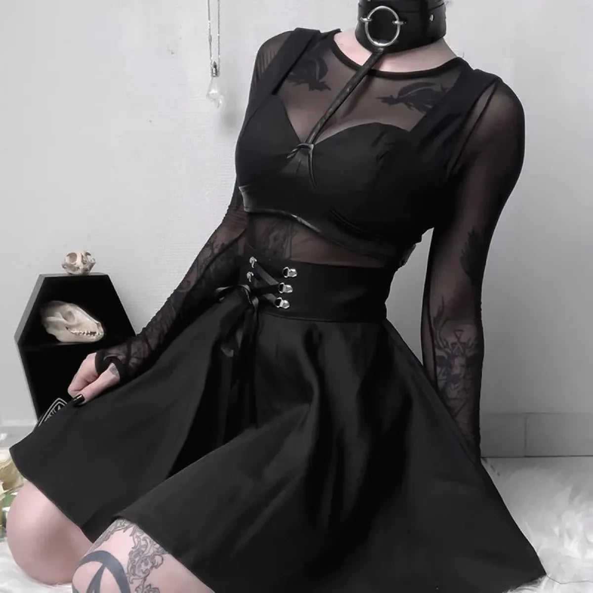 Gothic Lace-Up Mini Skirt – Harajuku Hipster Style for Women