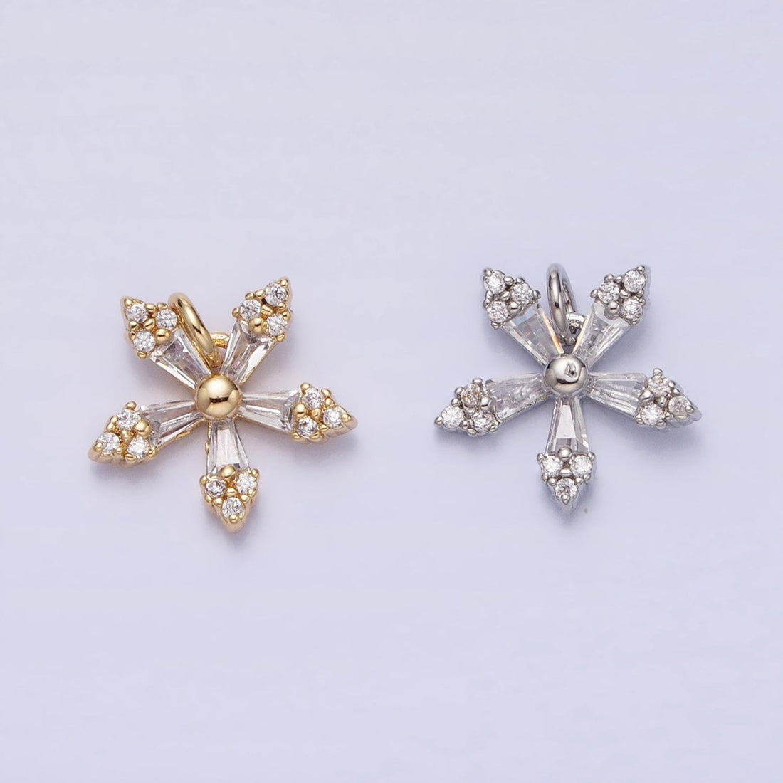 Mini Snow Flake Charm Clear Baguette Winter Pendant Jewelry Inspired in gold, silver AC506 AC507
