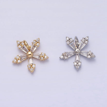 Mini Snow Flake Charm Clear Baguette Winter Pendant Jewelry Inspired in gold, silver AC506 AC507