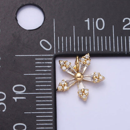 Mini Snow Flake Charm Clear Baguette Winter Pendant Jewelry Inspired in gold, silver AC506 AC507