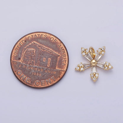 Mini Snow Flake Charm Clear Baguette Winter Pendant Jewelry Inspired in gold, silver AC506 AC507