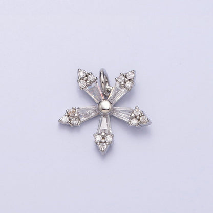 Mini Snow Flake Charm Clear Baguette Winter Pendant Jewelry Inspired in gold, silver AC506 AC507