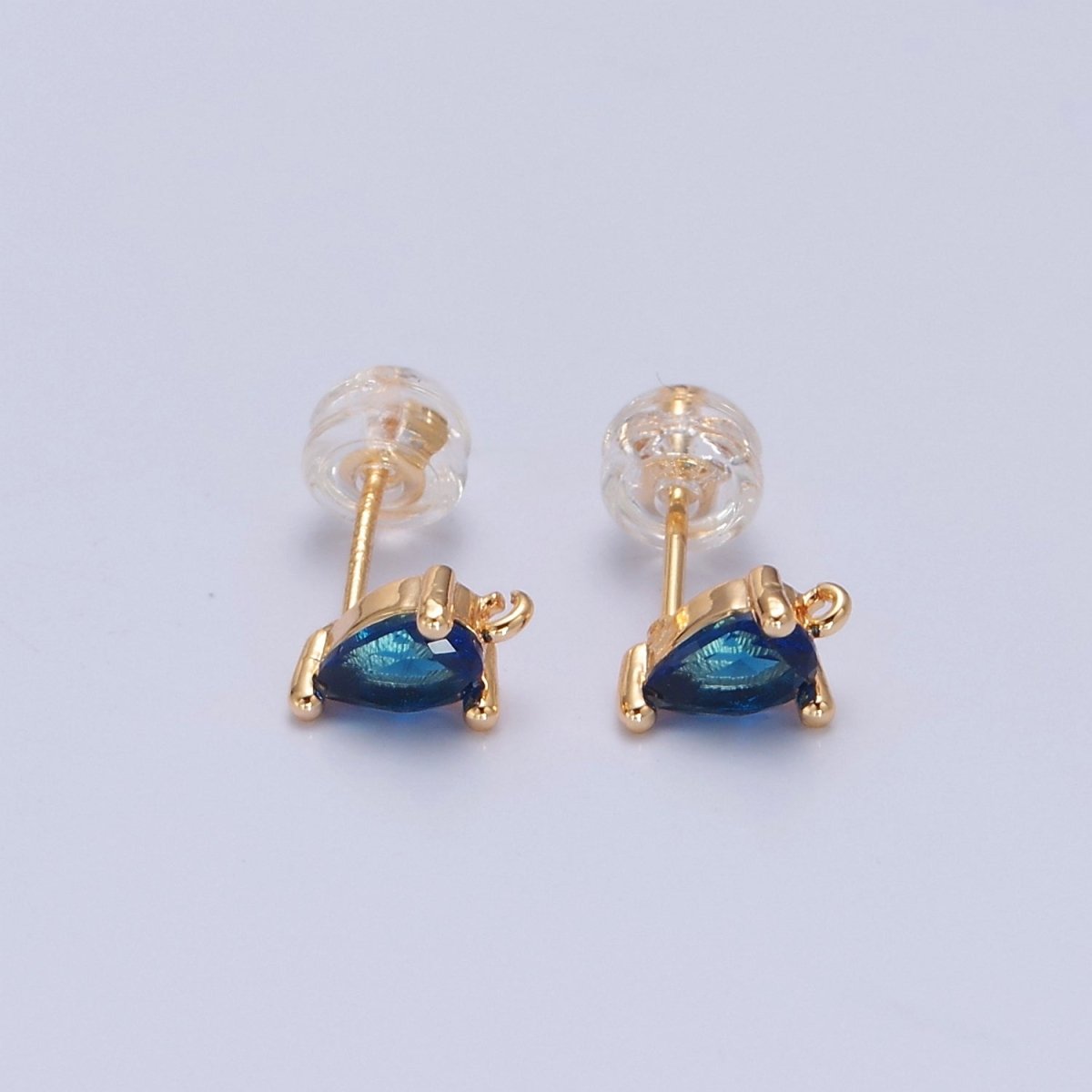 Mini Tear Drop Stud Earring Green Pink Blue Clear CZ Stone with Open Link for Charm L-736 L-737 L-772 L-773