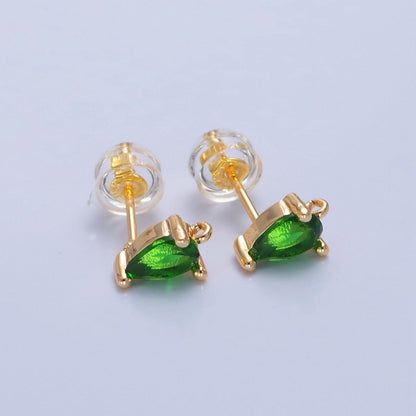 Mini Tear Drop Stud Earring Green Pink Blue Clear CZ Stone with Open Link for Charm L-736 L-737 L-772 L-773