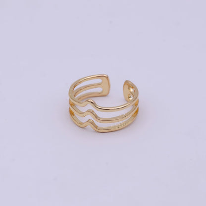 Minimalist 16K Gold Filled Geometric Statement Adjustable Stacking Ring Chevron Ring | U-392