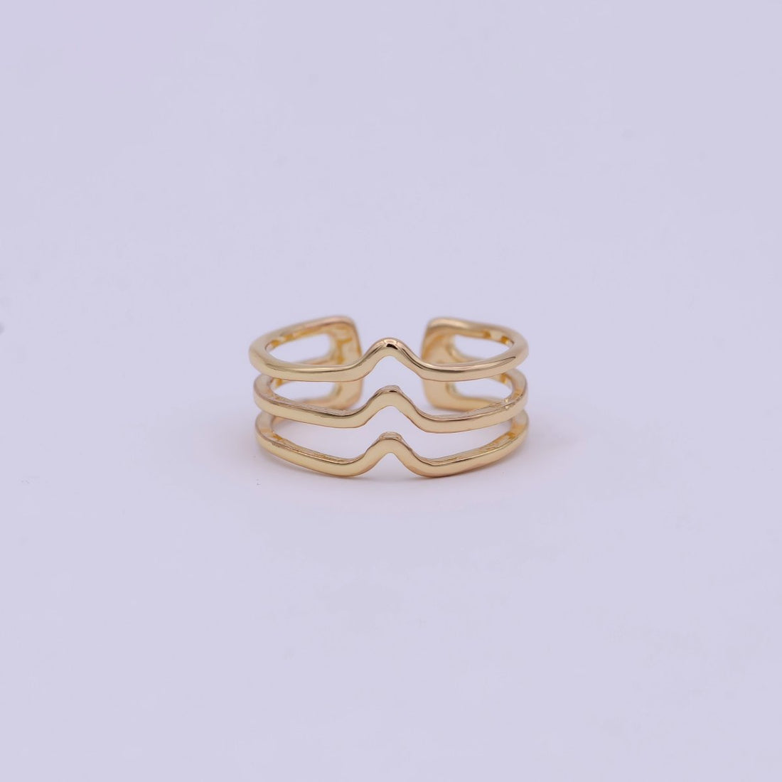 Minimalist 16K Gold Filled Geometric Statement Adjustable Stacking Ring Chevron Ring | U-392