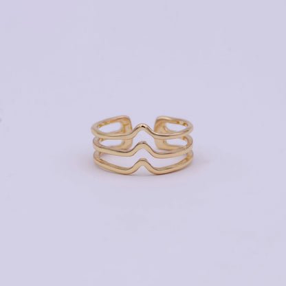 Minimalist 16K Gold Filled Geometric Statement Adjustable Stacking Ring Chevron Ring | U-392