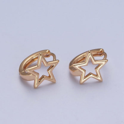 Minimalist 24K Gold Filled Celestial Star Huggie Hoops Earrings P-425
