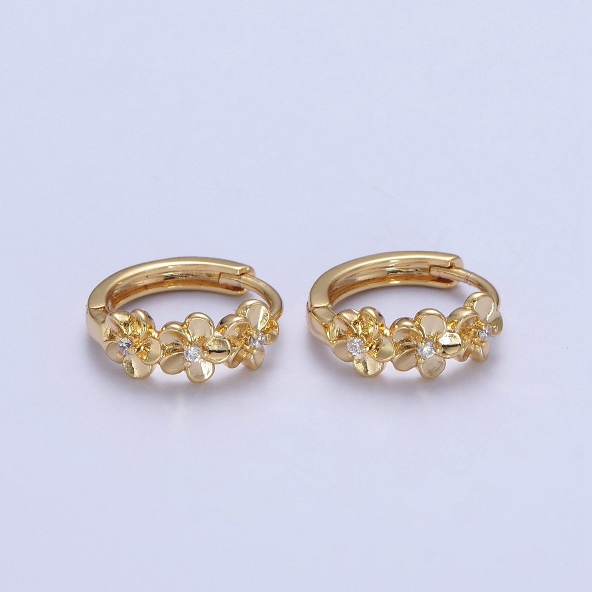 24K Gold Filled Clear CZ Flower Huggie Earrings | T104
