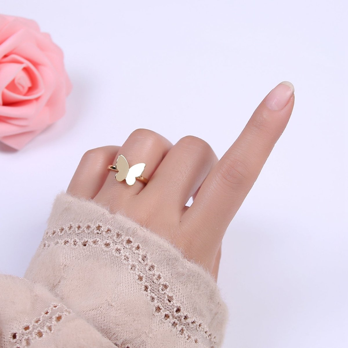 Minimalist 24K Gold Filled Mariposa Butterfly Open Adjustable Ring in Gold &amp; Silver U-446