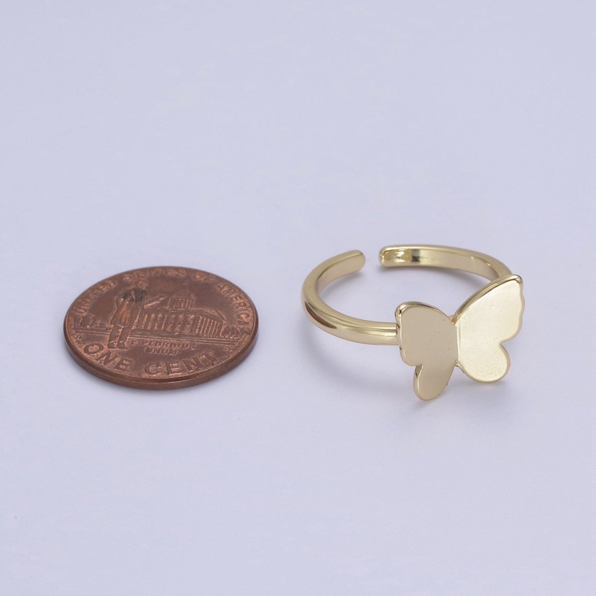 Minimalist 24K Gold Filled Mariposa Butterfly Open Adjustable Ring in Gold &amp; Silver U-446