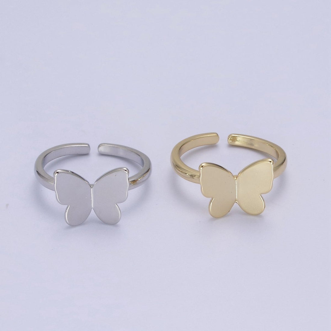 Minimalist 24K Gold Filled Mariposa Butterfly Open Adjustable Ring in Gold &amp; Silver U-446