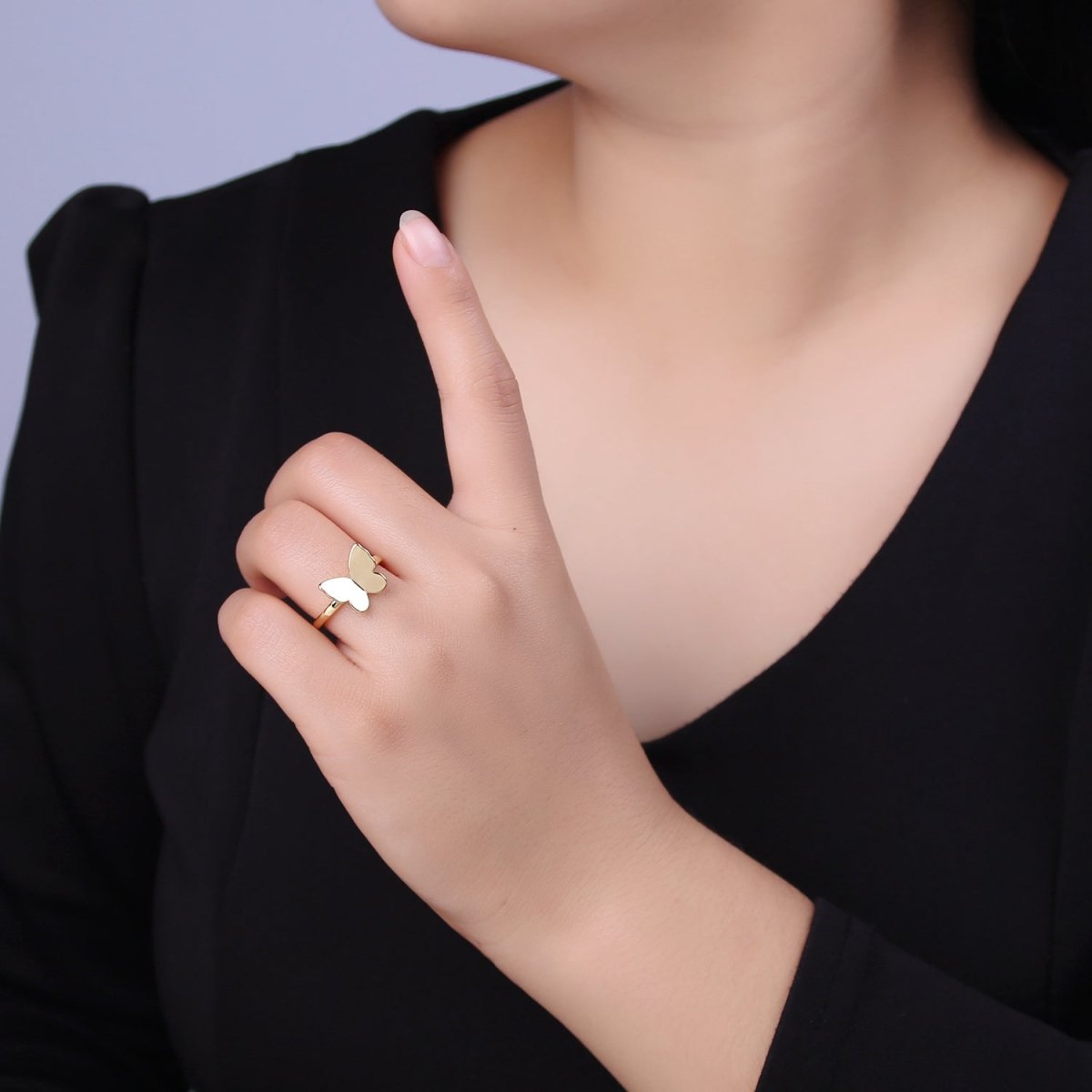 Minimalist 24K Gold Filled Mariposa Butterfly Open Adjustable Ring in Gold &amp; Silver U-446