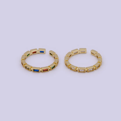 Minimalist 24K Gold Filled Rectangle Rainbow/Clear Crystal Zirconia CZ Adjustable Ring | U-391