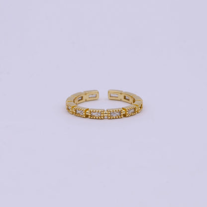 Minimalist 24K Gold Filled Rectangle Rainbow/Clear Crystal Zirconia CZ Adjustable Ring | U-391