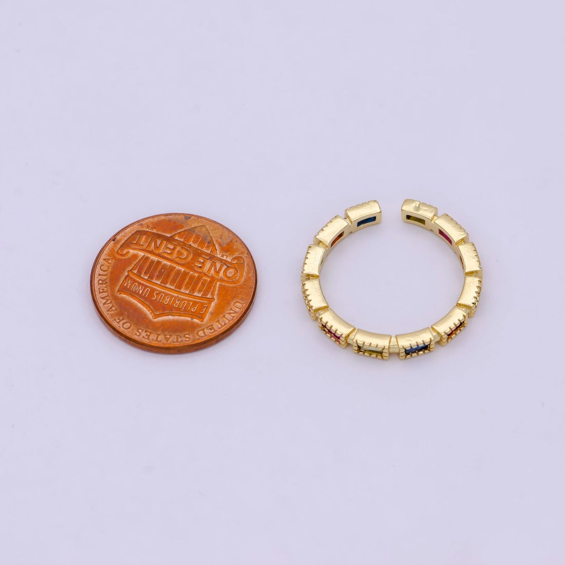 Minimalist 24K Gold Filled Rectangle Rainbow/Clear Crystal Zirconia CZ Adjustable Ring | U-391