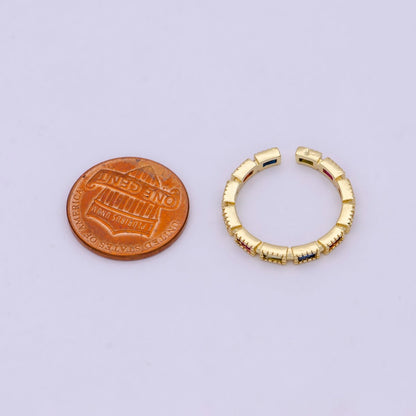 Minimalist 24K Gold Filled Rectangle Rainbow/Clear Crystal Zirconia CZ Adjustable Ring | U-391