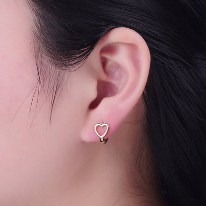 Minimalist 24K Gold Filled Valentine Love Heart Huggie Hoops Earrings P-338