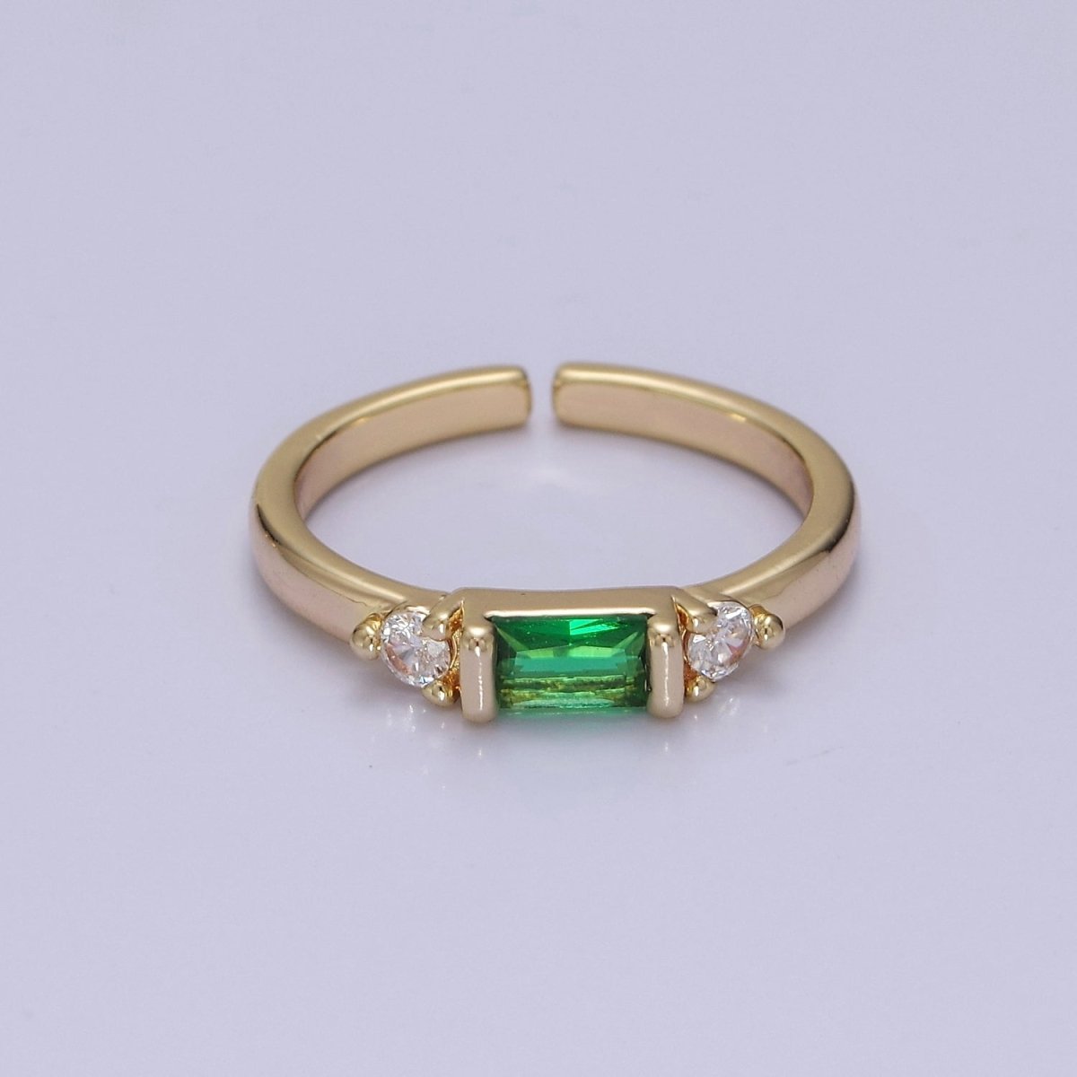 Minimalist Baguette Ring with Pink Purple Blue Clear Green Cz Stone Gold Band Adjustable ring O-2065 ~ O-2070