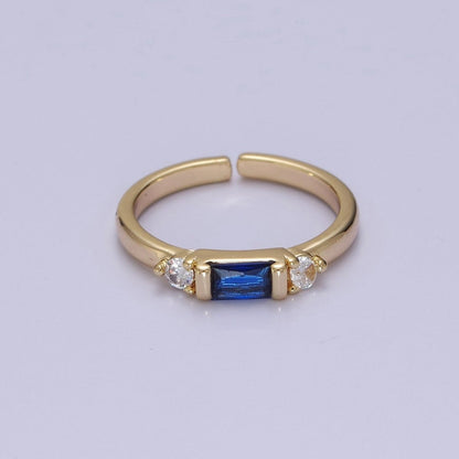 Minimalist Baguette Ring with Pink Purple Blue Clear Green Cz Stone Gold Band Adjustable ring O-2065 ~ O-2070